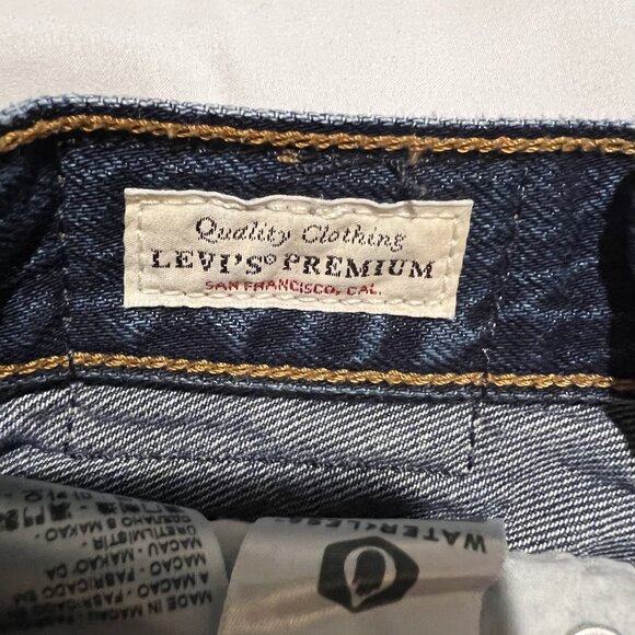 Levis Premium Ribcage Shorts Denim High-Waisted Frayed Hem Women's Blue Cotton C - Picture 5 of 10